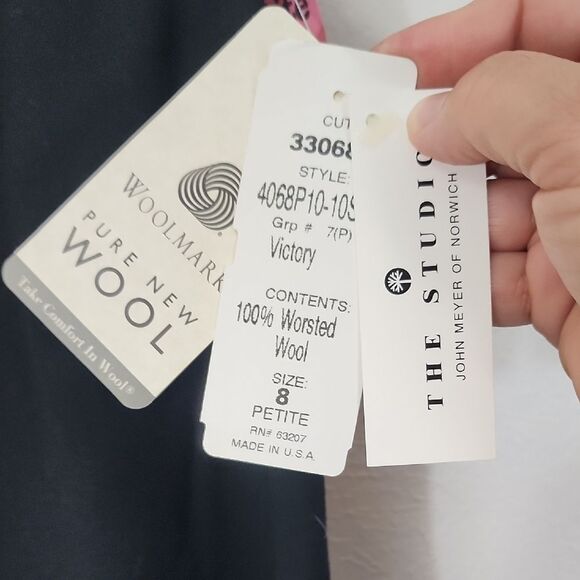 The Studio John Meyer of Norwich Wool Black Lined Trousers NWT Size 8P - Picture 5 of 11